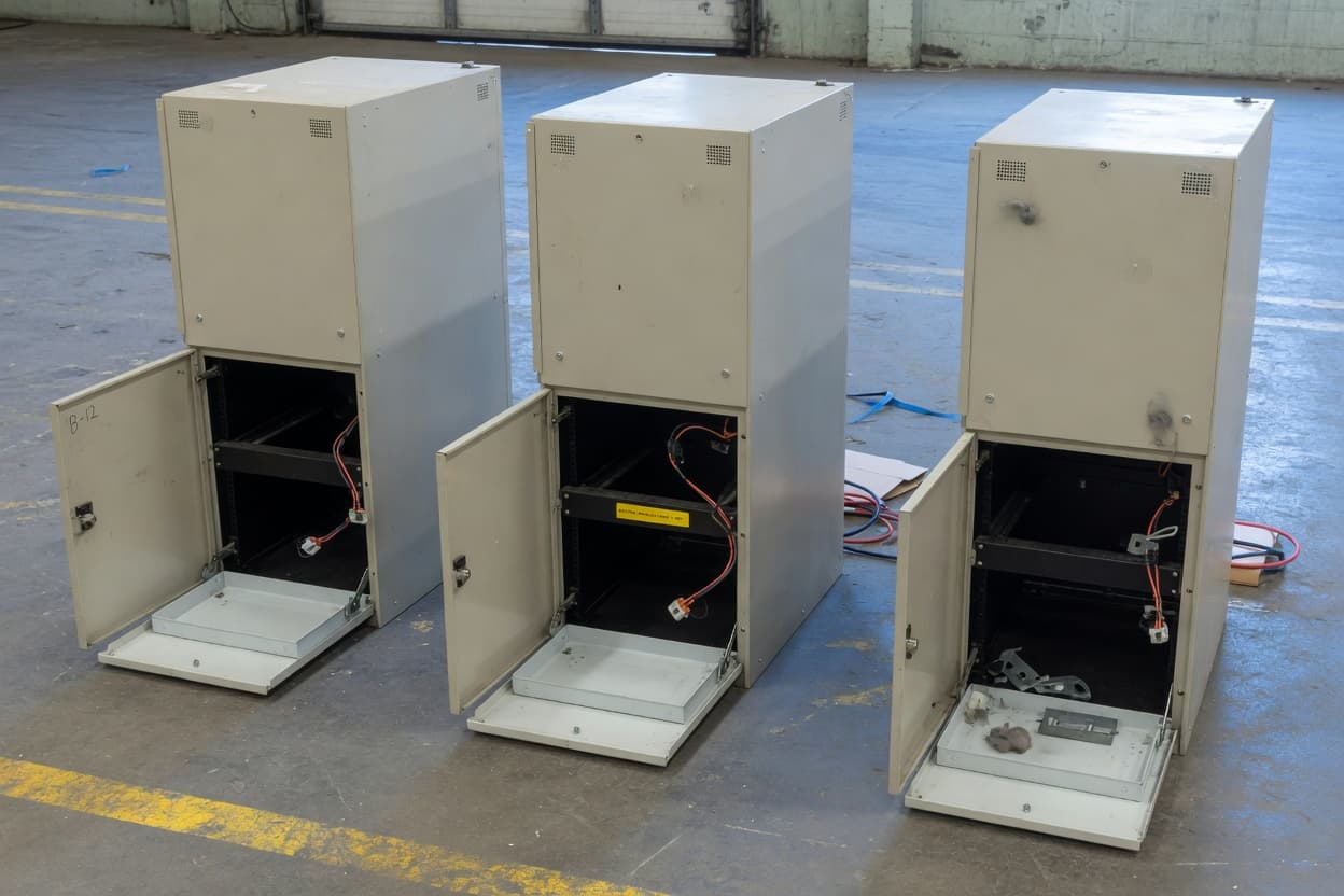 UPS units with the battery bays open